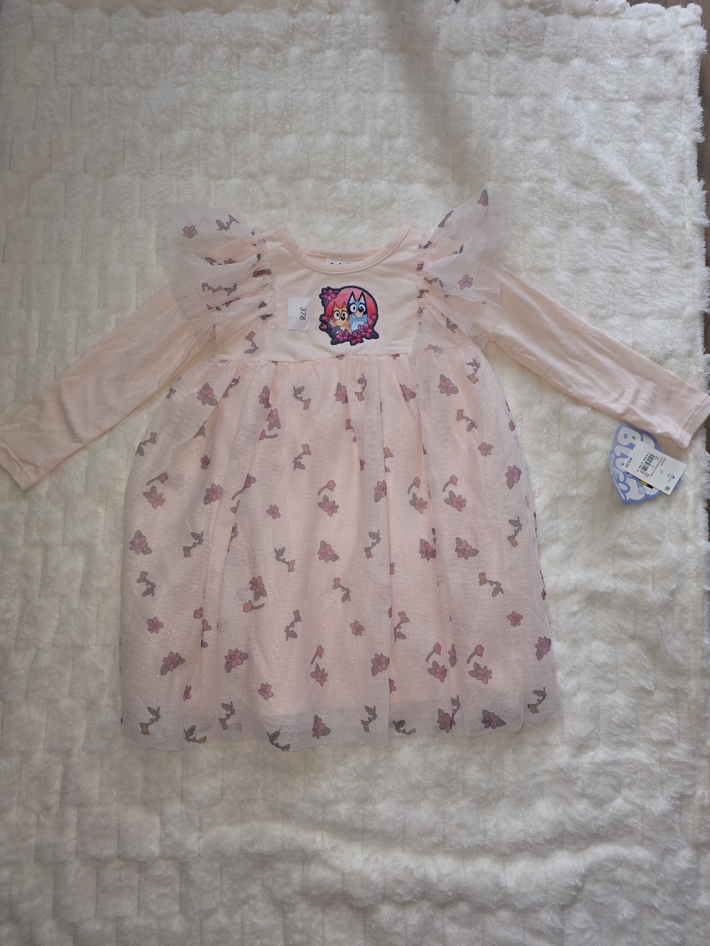 Girls Pink Tulle Dress with Owl Patch - Long Sleeve